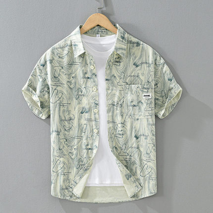 Collar pocket printed button down shirt翻领口袋印花系扣衬衣