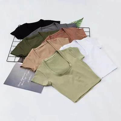 Solid Color Skinny Stretch Casual T-Shirt纯色紧身弹力休闲T恤
