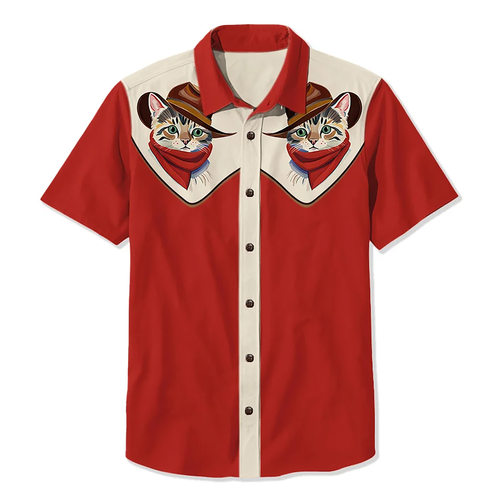 Flip collar short sleeved printed shirt翻领系扣短袖印花衬衣