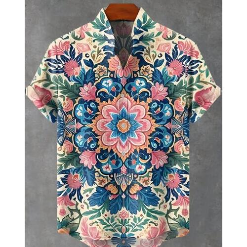 立领印花短袖T恤Stand up collar printed short sleeved T-shirt