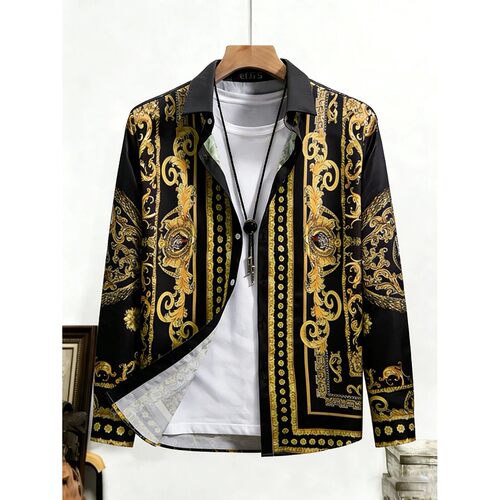 Men's long-sleeve collared shirt, royal court noble high-def