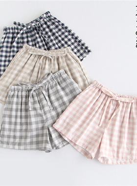 Versatile casual printed plaid home shorts  印花格子家居短裤