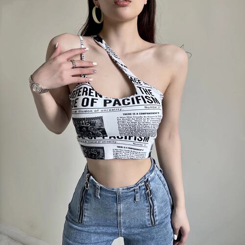 Printed One Shoulder Sports Yoga Sling印花单肩运动瑜伽小吊带