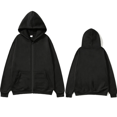 Solid color hooded zipper pocket hoodie纯色连帽拉链口袋卫衣