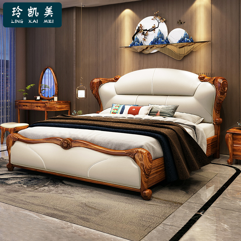 轻奢现代简约真皮床主卧1.8米