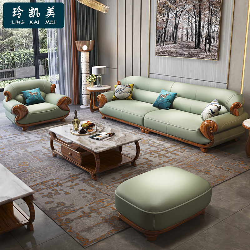 乌金木沙发新中式真皮