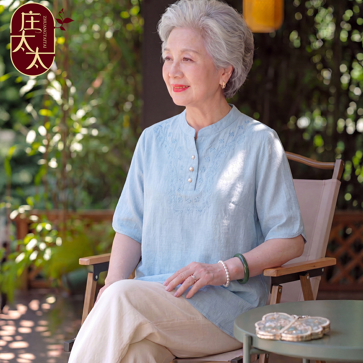 中年妈妈夏装棉麻小衫2026新款短袖T恤衬衣中老年女士国风上衣服