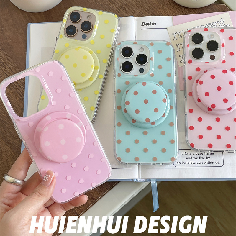 惠恩惠ins波点Magsafe适用苹果16Promax手机壳15Pro磁吸支架iphone14保护套13个性创意16pro可爱女款粉色