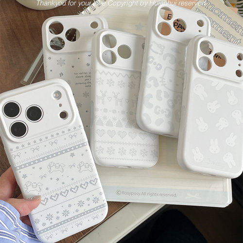 惠恩惠新款白色苹果17promax手机壳液态硅胶iPhone17pro精孔全包防摔套适用17卡通兔子16高级感女15雪花冬季