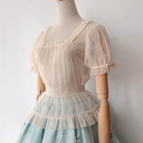 Lolita点纱方领内搭短袖衬衫百搭