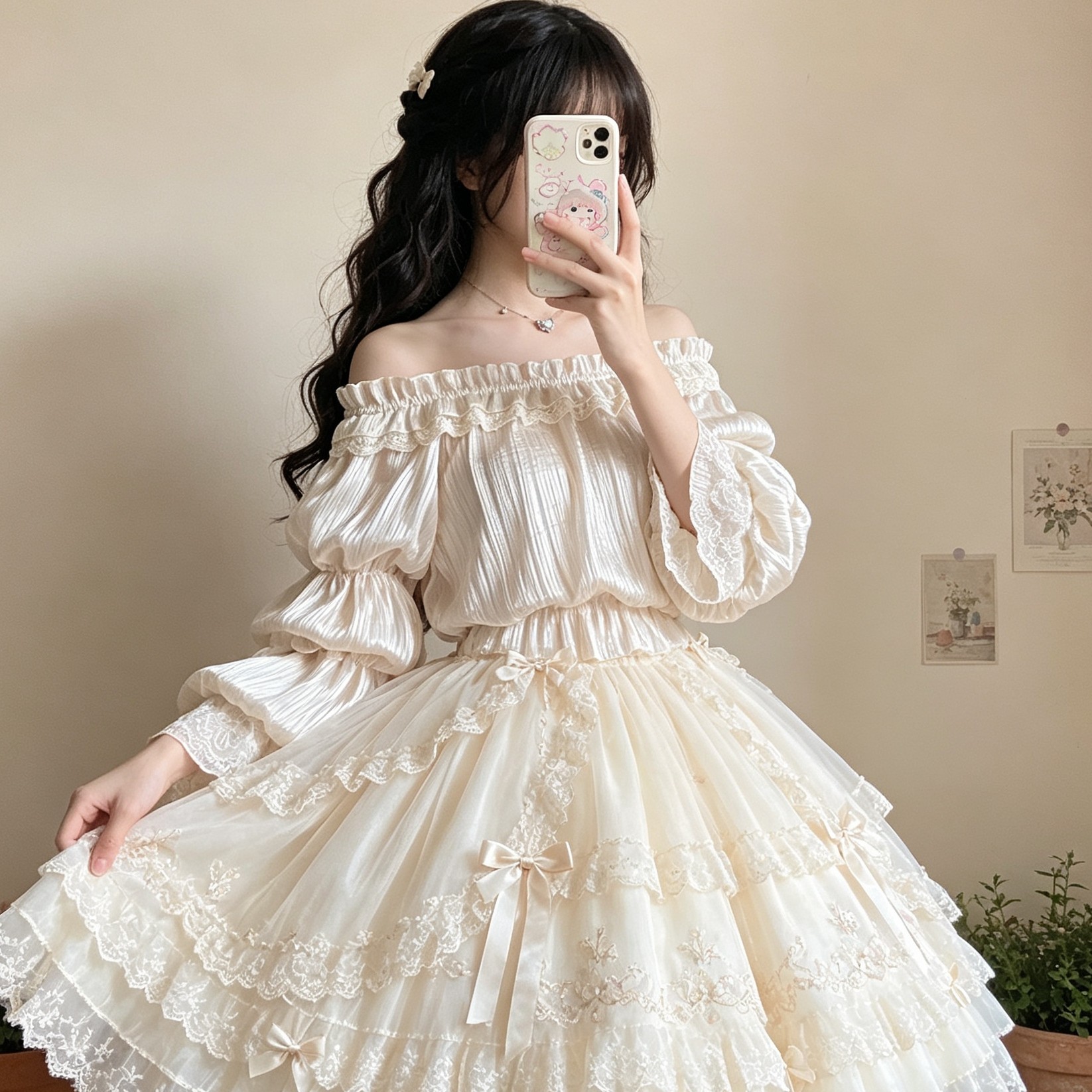 Lolita雪纺内搭衬衫一字肩打底衫
