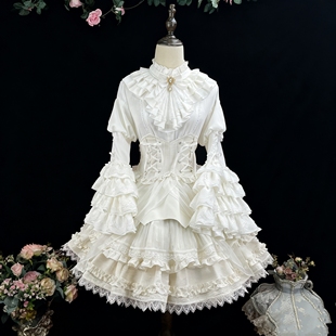 中世纪复古宫廷哥特风姬袖衬衫Lolita腰封半身套装秋冬百搭上衣