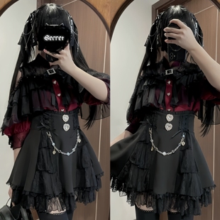 甜酷蕾系半身裙子高腰甜美水钻蝴蝶结Lolita半裙日系高腰蓬蓬裙