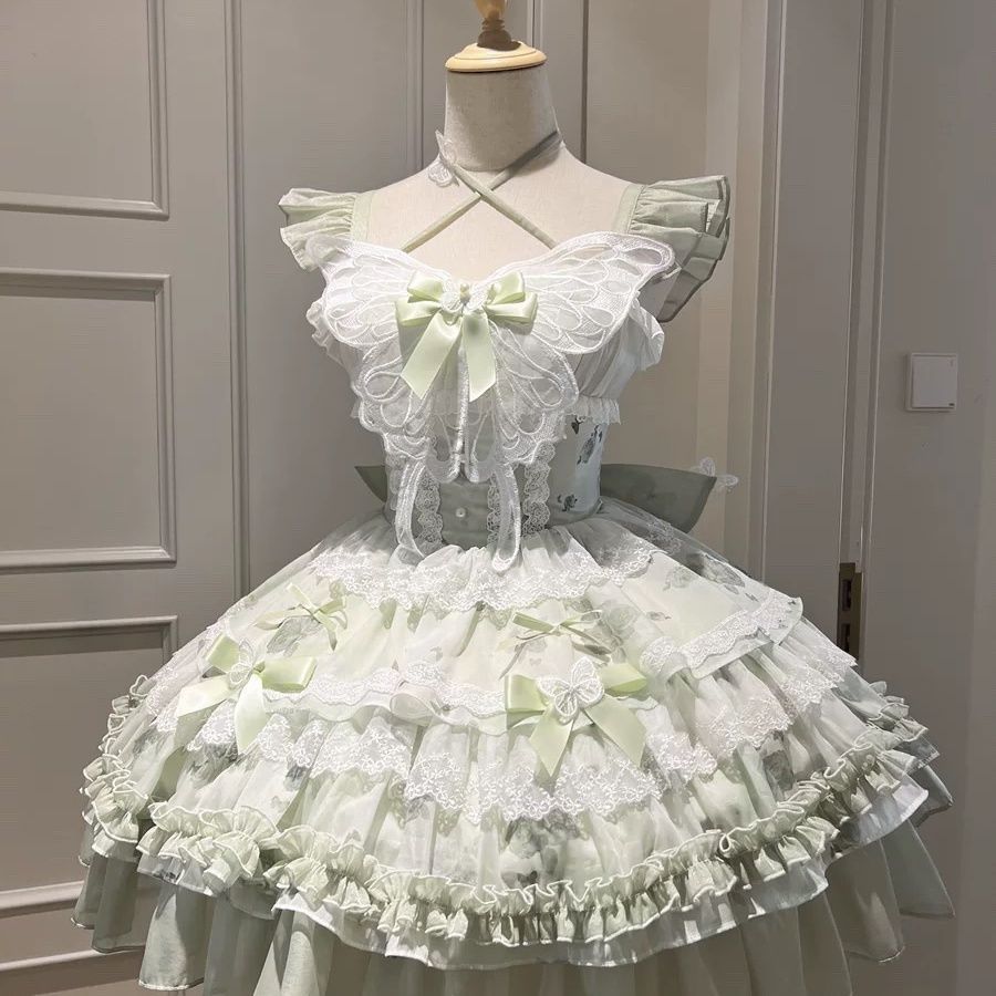 白绿夏日感超仙Lolita生日短裙夏