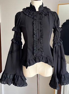 夏季古典修身显瘦哥特Lolita白色黑色内搭衬衫洛丽塔接袖姬袖衬衫