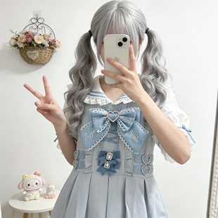日系量产型海军风Lolita连衣裙水蓝色青春软妹甜美元气少女蕾服裙