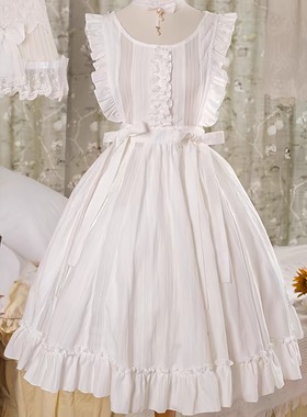 Lolita汉洋折衷罩裙 古典CLA森系围裙白色百搭lolita罩衫洛丽塔