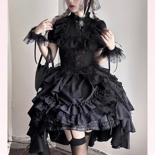 雾隐庄园裙子暗黑哥特吸血鬼伯爵lolita黑红色衬衫提拉裙夜莺少女