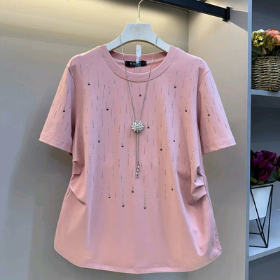 胖妹妹2026短袖大码T恤时尚设计稿遮肉半袖韩版宽松上衣减龄气质