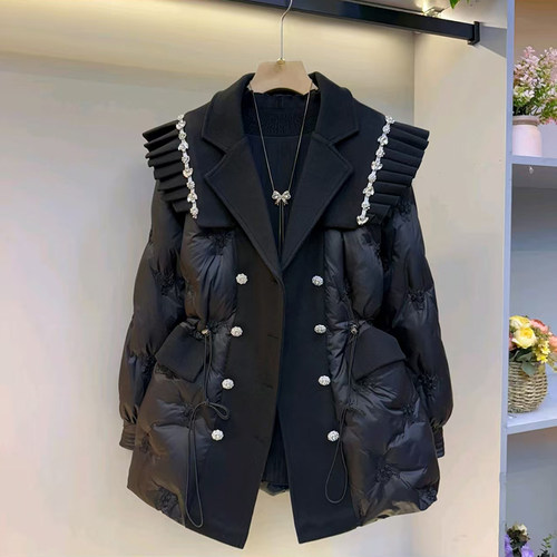 胖mm冬季时尚高级感女装外套百搭海军领羽绒棉服减龄气质保暖外衣