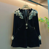 胖妹妹2025金丝绒套头大码 潮 上衣遮肉重工小衫 打底衫 减龄V领爆款