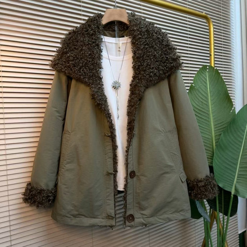 胖妹妹2025休闲大码女装外套时尚慵懒风保暖羊羔毛夹克外衣遮肉潮