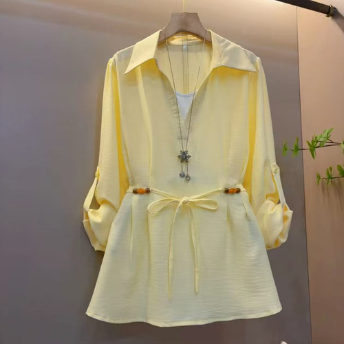 2026春季微胖大码女装时尚欧货轻奢中长款衬衫减龄百搭高级感上衣