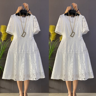 夏季2026新款大码女装方口领显瘦纯色连衣裙百搭气质减龄A字裙潮