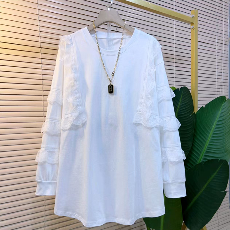 胖妹妹秋冬季时尚马甲两件套长袖蕾丝打底衫+毛织马夹套装宽松潮