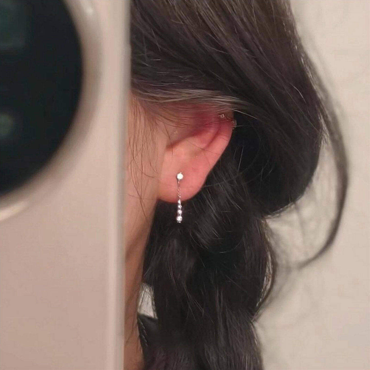 S925银超闪排钻流苏水滴耳钉女