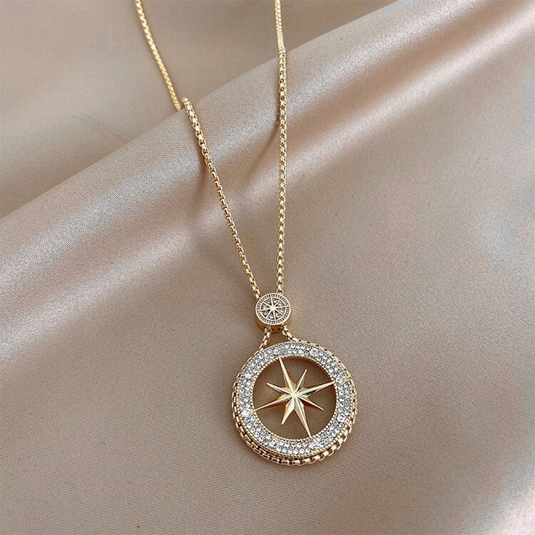 精致微镶八芒星卫衣项链女轻
