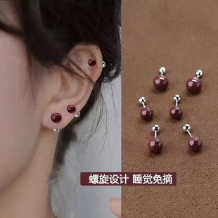 朱砂红耳钉女纯银耳骨钉气质耳环2023新款爆款小众设计高级感耳饰