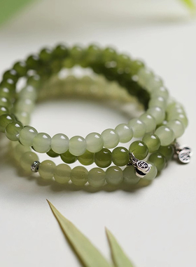 新中式国风和田玉手链女串珠水绿青白玉渐变手串女款轻奢小众精致