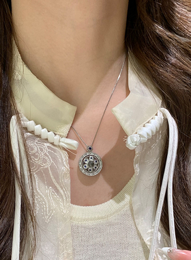 蓝花水晶罗盘项链女新中式国风