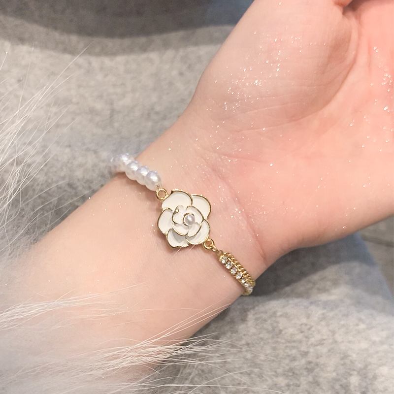 山茶花珍珠手链女手串小众森系