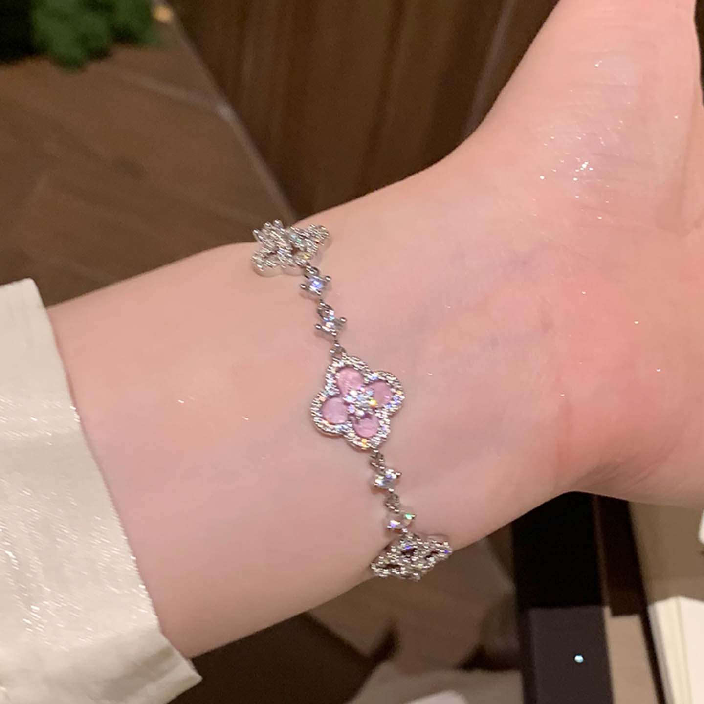 浪漫温柔烟紫贝母四叶草手链女款闺蜜手链高颜值学生党手串手饰品