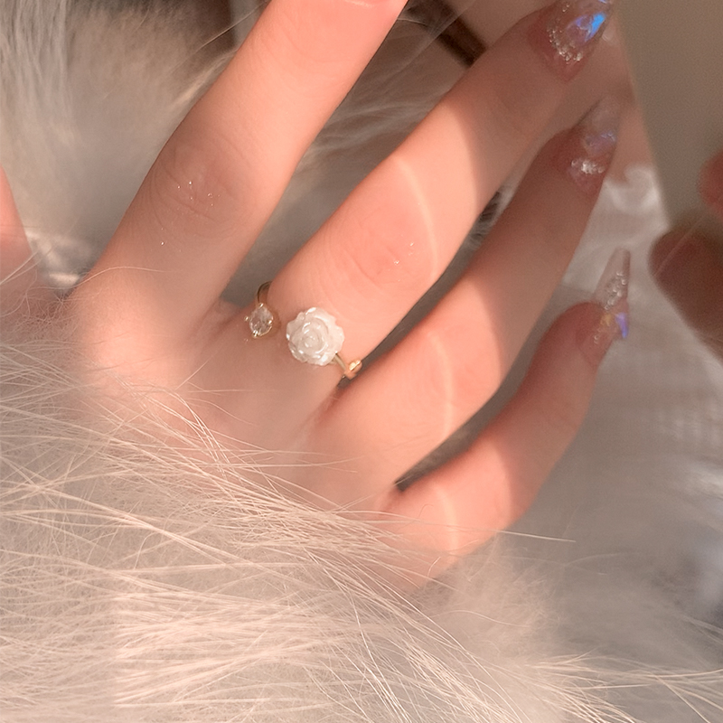 山茶花戒指女温柔风开口指环