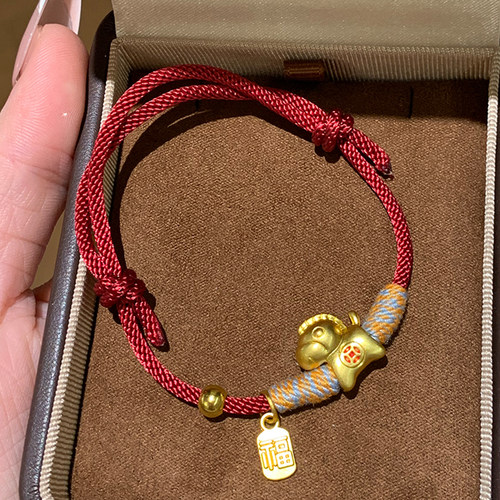 金色来财小马红绳手链女本命年