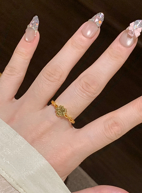 樱花碎冰冰沙金色戒指女轻奢小众