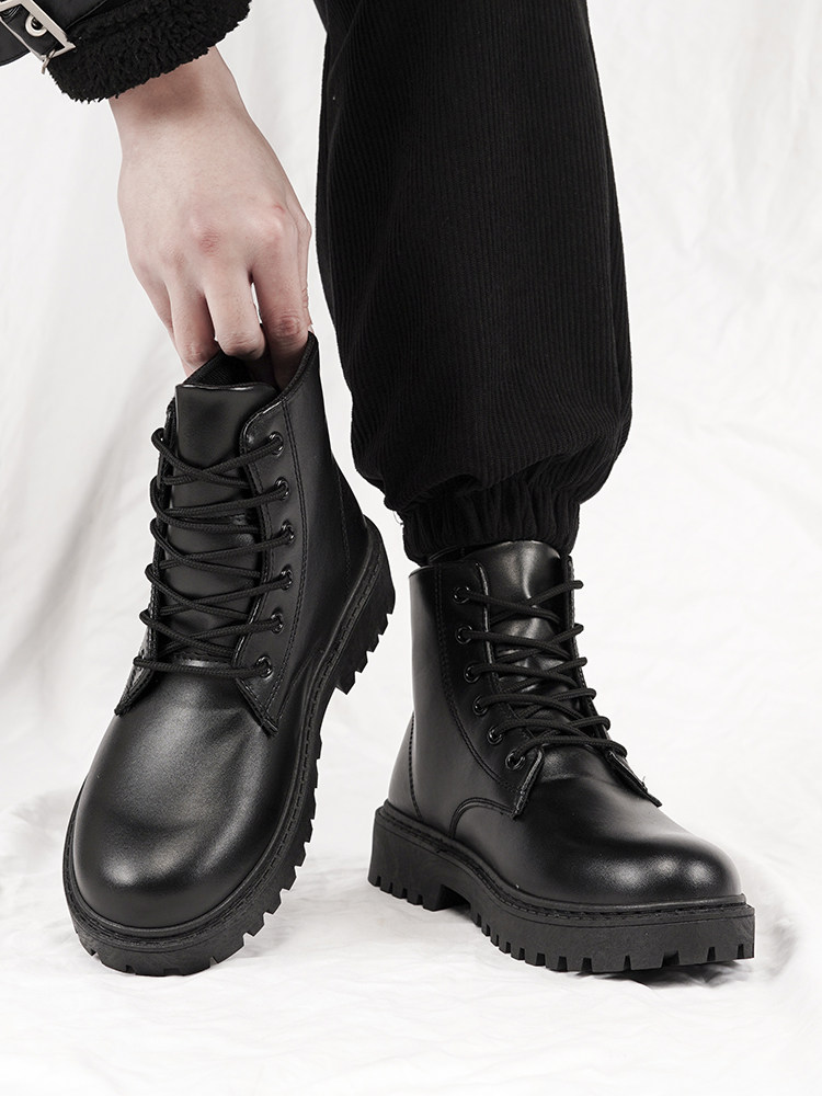 马丁靴2024春夏男低帮机车高街风厚底增高中帮皮鞋休闲户外工装靴