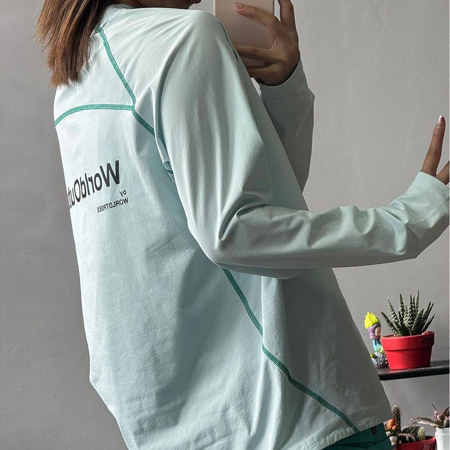 彩色哈苏线长袖t恤男女2025秋冬运动骑行服户外凉感插肩袖上衣服