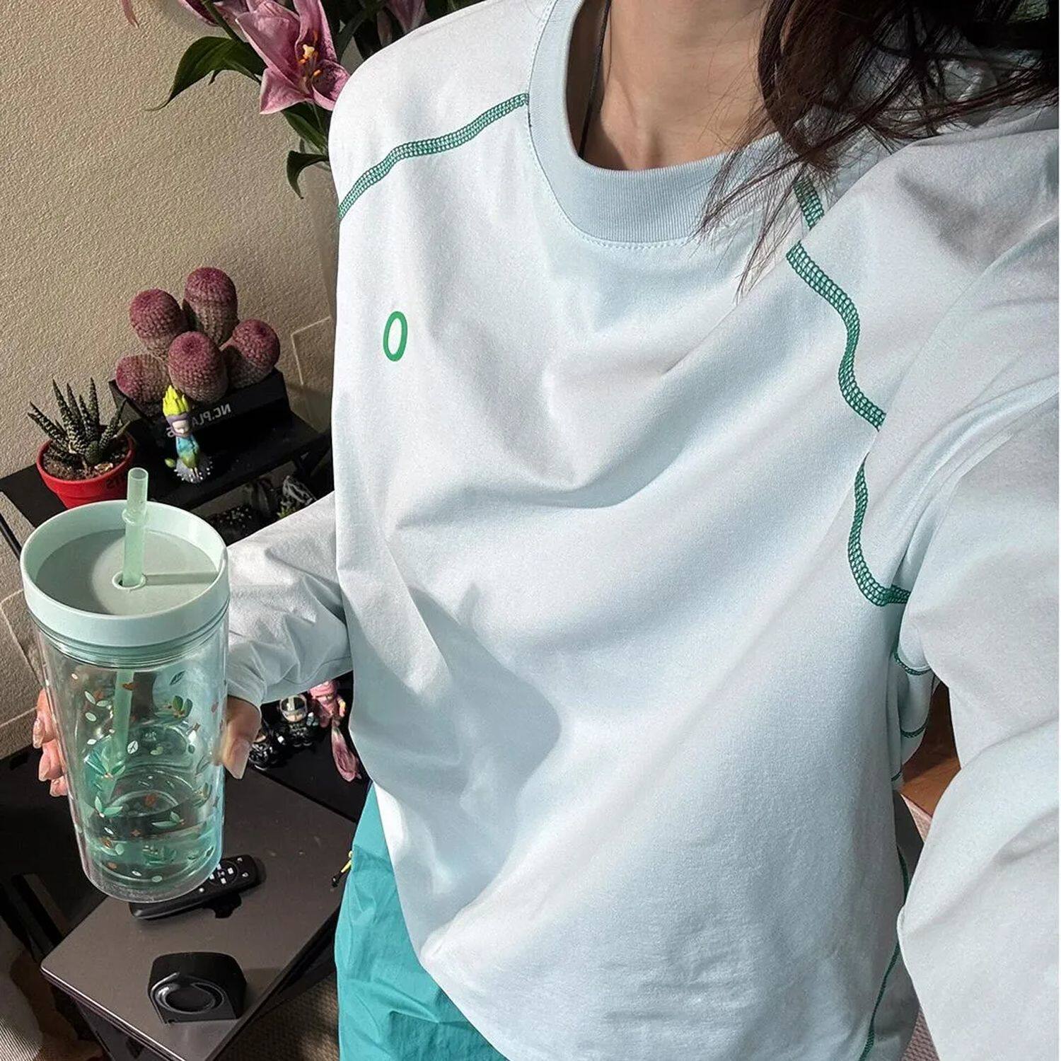 彩色哈苏线长袖t恤男女2025秋冬运动骑行服户外凉感插肩袖上衣服