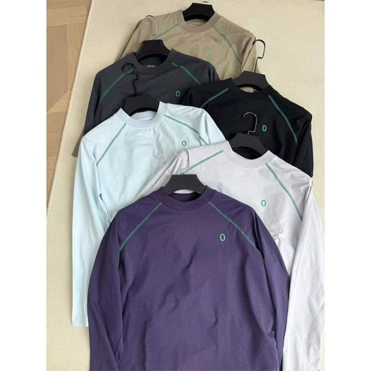 彩色哈苏线长袖t恤男女2025秋冬运动骑行服户外凉感插肩袖上衣服