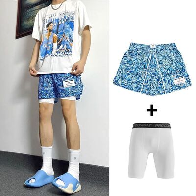 涂鸦复古美式短裤夏季不过膝运动休闲四分裤男跑步速干篮球裤潮牌