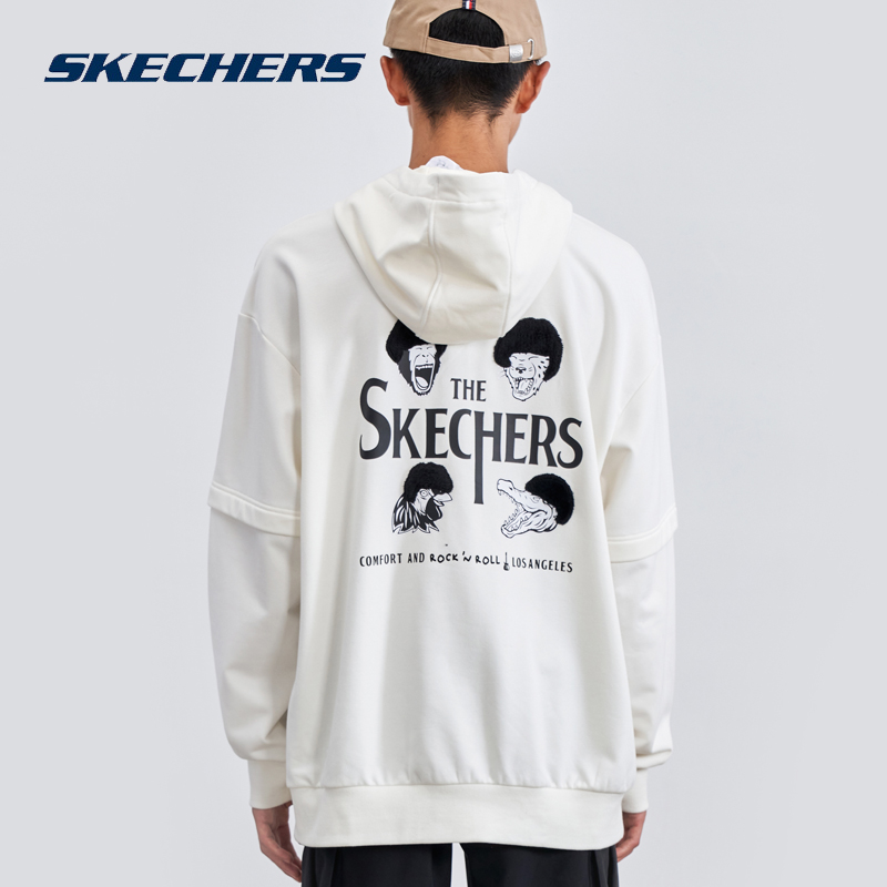 Skechers斯凯奇爆笑怪兽系列复古简约针织连帽套头卫衣男L421M083