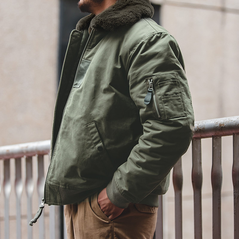 马登工装 美式复古B15夹克飞行员加厚毛领外套棉服空中轰炸机男冬