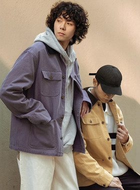 MRA男装 密歇根猎装夹克16OZ重磅水洗纯棉珠帆布翻领四袋工装外套