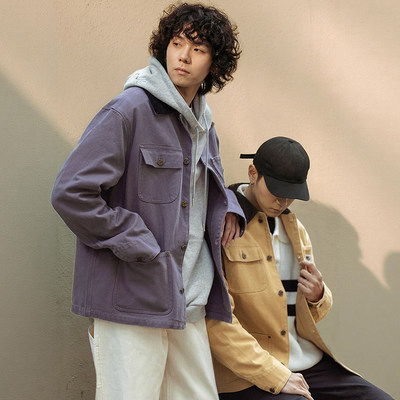 MRA男装 密歇根猎装夹克16OZ重磅水洗纯棉珠帆布翻领四袋工装外套