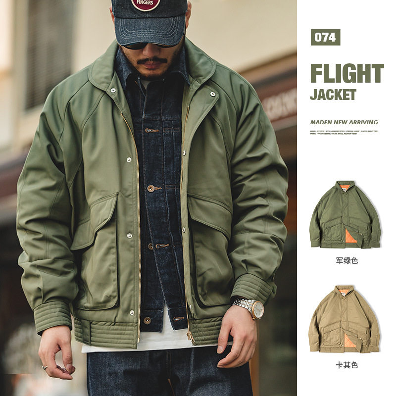 马登工装复古加厚夹克飞行员翻领棉衣口袋外套保暖棉衣服男冬