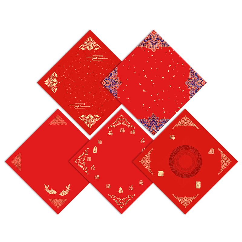 福字蜡染斗方万年红春联宣纸半生半熟毛笔字书法作品专用洒金对联纸空白手写红色高档加厚烫金新年门贴红纸